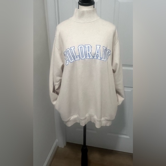 aerie Sweaters - Aerie Cream Turtleneck Sweater with Blue Colorado Print